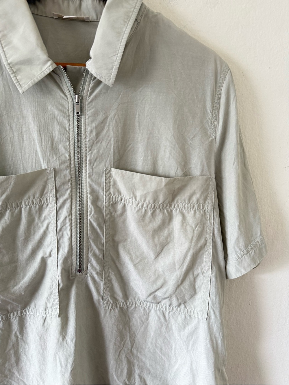 COS Sage Green Gray Half Zip Collared Short Sleeve Top Size 10 Utility Shirt - Picture 5 of 11